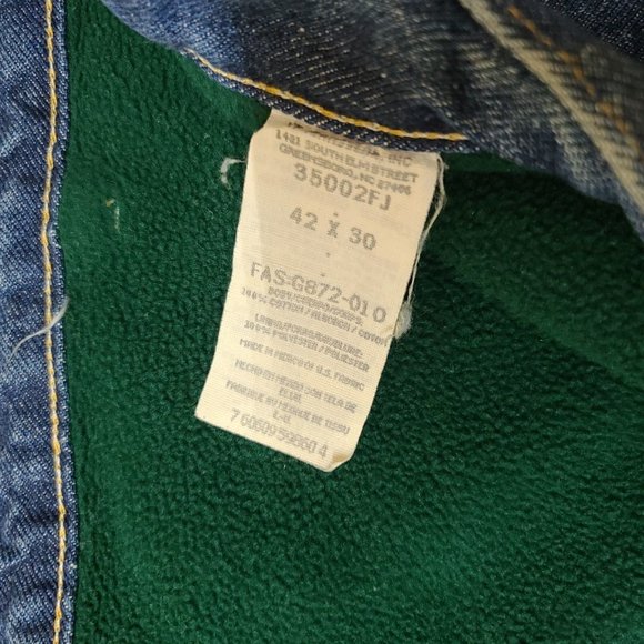 Wrangler Rugged Wear Mens 40x30 Green Fleece Flannel Lined Heavyweight Jeans - Picture 9 of 9
